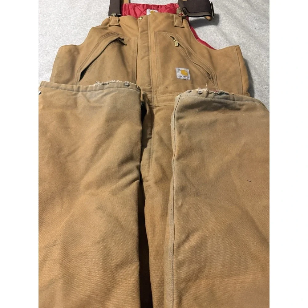 Carhartt Bib Overalls Lined Men's 38x34 Double Knee Canvas Duck R38 BRN